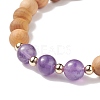 7Pcs 7 Style Natural Wood & Mixed Gemstone Round Beaded Stretch Bracelets Set BJEW-JB08813-7