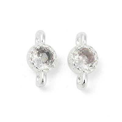 Brass Cubic Zirconia Flat Round Connector Charms KK-H204-02S-04-1