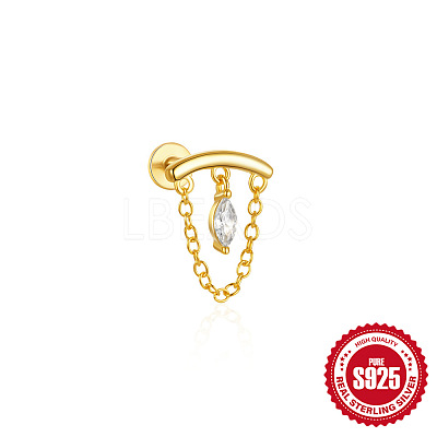 Horse Eye 925 Sterling Silver Micro Pave Clear Cubic Zirconia Cartilage Earrings with Chain FS-WGA2317-01-1