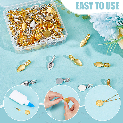 120Pcs 4 Styles Tibetan Style Alloy Glue-on Flat Pad Bails FIND-HY0004-74-1