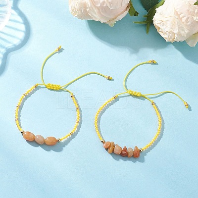 2Pcs Natural Mixed Gemstone & Glass Seed Beads Braided Bead Bracelets for Women BJEW-MZ00247-1