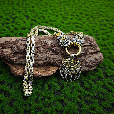 Vintage Alloy Viking Bear Paw Pendant Necklaces for Men WGFDADD-01-1