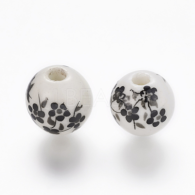 Floral Printed Porcelain Beads PORC-Q201-10mm-5-1