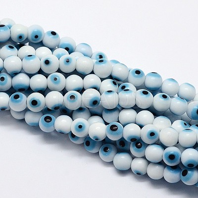 Handmade Evil Eye Lampwork Round Bead Strands LAMP-L055-6mm-07-1