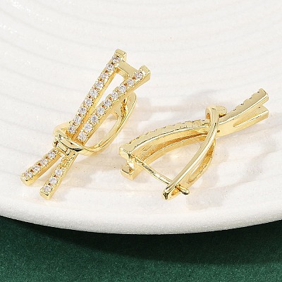 Brass Micro Pave Clear Cubic Zirconia Line Hoop Earrings EJEW-G446-02G-1