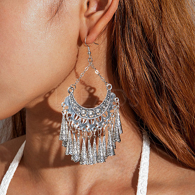 Bohemian Style Alloy & Iron Cone Tassel Chandelier Earrings FS-WGEBDA7-07-1