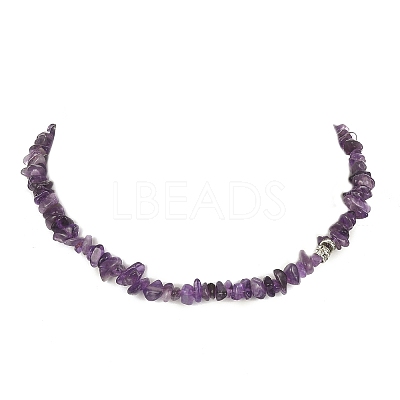 Natural Amethyst Chips Beaded Necklace & Stretc Bracelet SJEW-JS01281-01-1