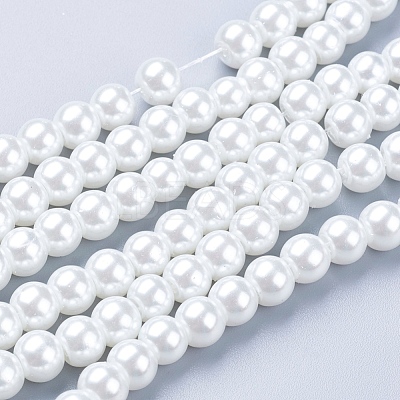 White Glass Pearl Round Loose Beads For Jewelry Necklace Craft Making X-HY-6D-B01-1