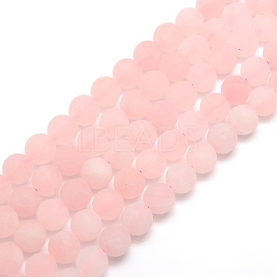 Frosted Natural Rose Quartz Round Bead Strands G-M064-12mm-09-1