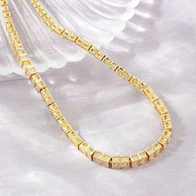 6MM Brass Pave Clear Cubic Zirconia Rectangle Tennis Necklaces KK-CBA4547-12G-1
