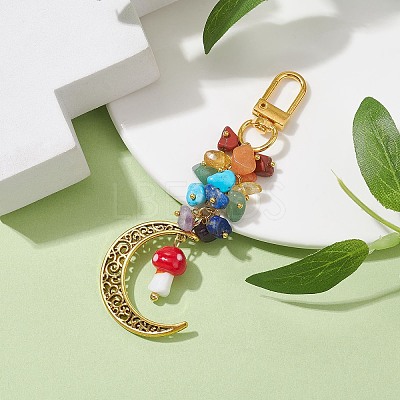 Alloy Hollow Moon & Lampwork Mushroom Pendant Decorations HJEW-JM01612-02-1