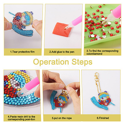 2 Sets 2 Style DIY Diamond Painting Sporting Panda Keychain Kits DIY-TA0003-80-1