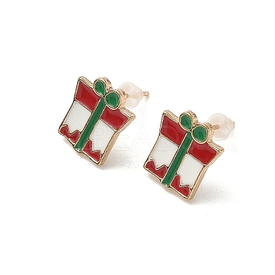 9 Pairs Christmas Alloy Enamel Stud Earrings EJEW-G449-01G-1
