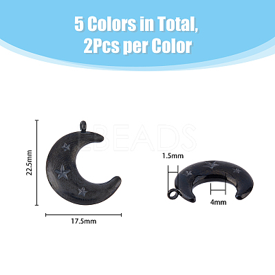 10Pcs 5 Colors 304 Stainless Steel Pendants STAS-DC0013-61-1