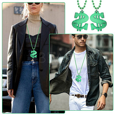 Plastic Dollar Sign Big Pendant Ball Chain Necklaces NJEW-WH0021-81B-1