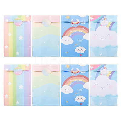 12Pcs 4 Styles Rainbow Print Kraft Paper Gift Bags AJEW-TA0003-38-1
