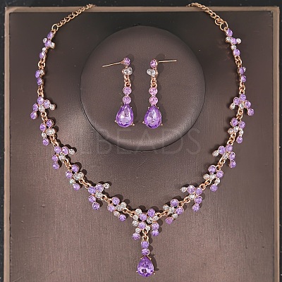 Teardrop Alloy Rhinestone Pendant Necklaces & Stud Dangle Earrings Sets FS-WGE9DA1-06-1