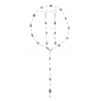 Handmade Natural Labradorite Beaded Chains Earring & Necklaces Sets SJEW-JS01342-03-1