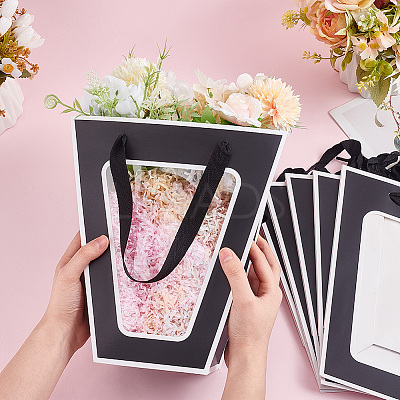 Trapezoid Paper Flower Gift Tote Bags with Plastic Visible Window ABAG-WH0045-25B-1