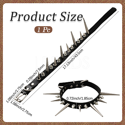 Punk Rock Style Alloy Spiked Cone Rivet Imitation Leather Chocker Necklaces NJEW-WH20011-10P-01-1