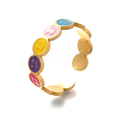 201 Stainless Steel Enamel Open Cuff Ring for Women RJEW-A053-04G-01-1