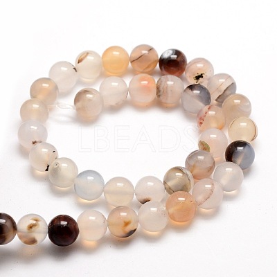 Natural Dendritic Agate Round Beads Strands X-G-E321C-8mm-01-1