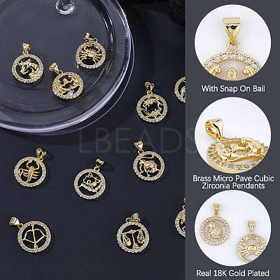 12Pcs 12 Styles Brass Micro Pave Cubic Zirconia Pendants KK-BM0001-01-1