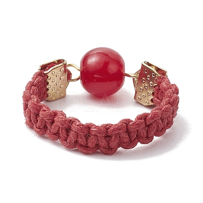 Glass Round Ball Braided Bead Style Finger Ring RJEW-JR00600-03-1