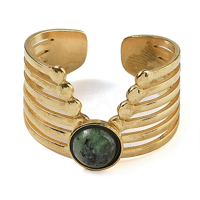 Natural African Turquoise(Jasper) Finger Rings RJEW-U027-02G-07-1
