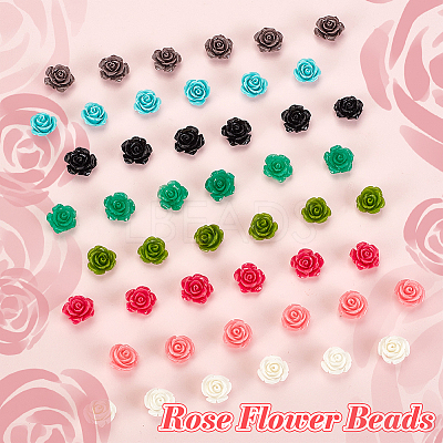 64Pcs 8 Colors Synthetic Coral 3D Flower Rose Beads CORA-GA0001-02-1