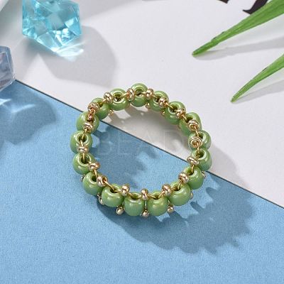 Round Glass Seed Beaded Finger Rings RJEW-JR00307-1