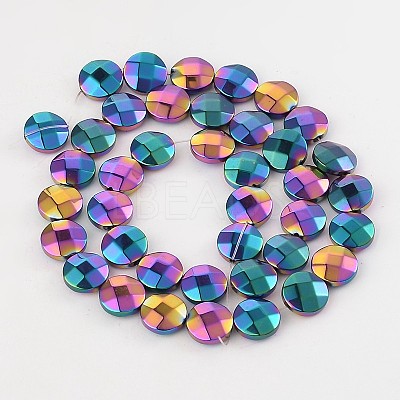 Electroplate Non-magnetic Synthetic Hematite Flat Round Bead Strands G-L368-05E-1