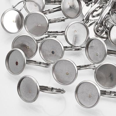 Tarnish Resistant Flat Round Tray Smooth Surface 304 Stainless Steel Leverback Earring Findings X-STAS-R065-66-1