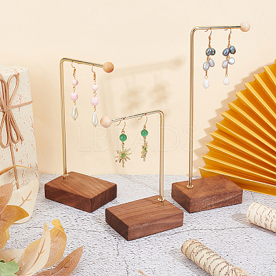 3Pcs 3 Sizes Alloy Jewelry Display Stands with Wood Base EDIS-WH0022-25-1