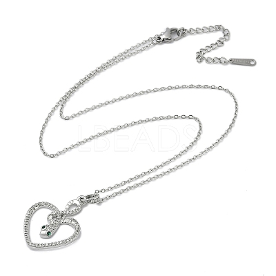 Brass Micro Pave Clear Cubic Zirconia Heart Snake Pendants Necklaces LS-NJEW-K280-04P-1