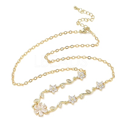 Brass Pave Cubic Zirconia Flower Pendant Necklaces NJEW-C121-04D-01G-1