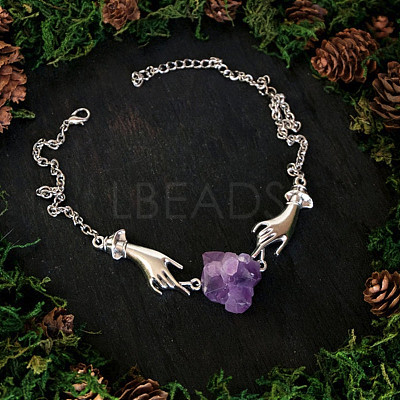 Both Hands Alloy with Nuggets Natural Amethyst Pendant Necklaces FS-WG3CF2D-01-1