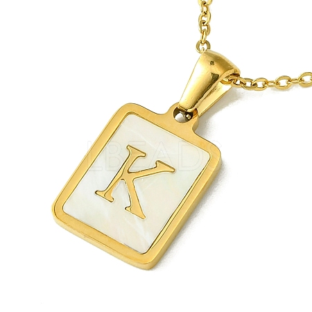 Ion Plating(IP) Rectangle with Initial Letter 304 Stainless Steel Pendant Necklace NJEW-R265-04G-K-1