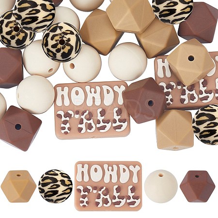 SUNNYCLUE 5 Style Cowboy Theme Food Grade Eco-Friendly Silicone Beads SIL-SC0001-68-1