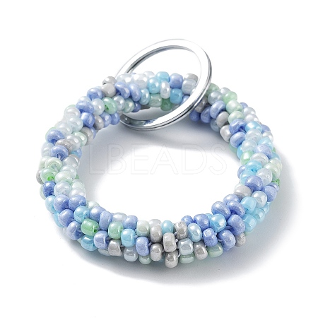 Glass Beaded Bracelet Wrist Keychain AJEW-Z018-01F-1