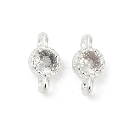 Brass Cubic Zirconia Flat Round Connector Charms KK-H204-02S-04-1
