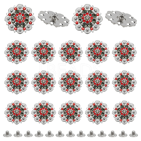 20Pcs Flower Zinc Alloy & Rhinestone & Glass Rivets BUTT-NB0001-84B-1