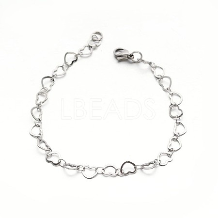 304 Stailess Steel Heart Link Bracelets BJEW-N280-04-1