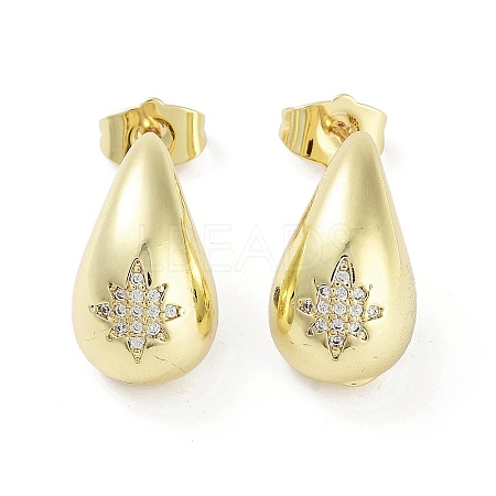 Teardrop Rack Plating Brass Cubic Zirconia Stud Earrings for Women EJEW-B047-02G-12-1