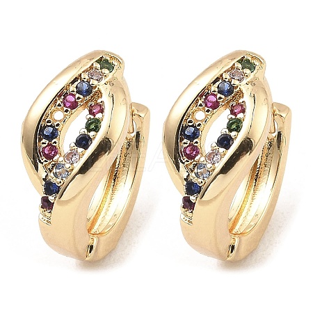 Brass with Colorful Cubic Zirconia Hoop Earrings EJEW-D078-33KCG-1