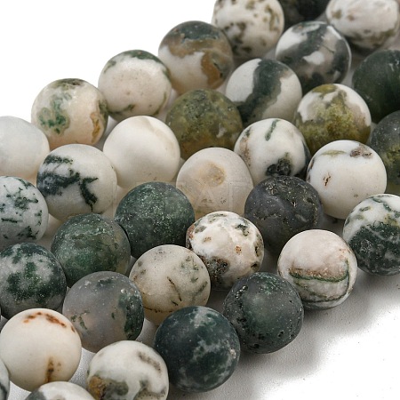 Natural Tree Agate Frosted Agate Round Gemstone Beads Strands X-G-O151-01-8mm-1