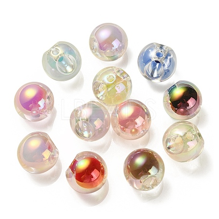 Transparent UV Plating Rainbow Iridescent Acrylic Beads OACR-P015-03-1