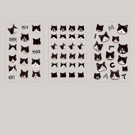 3 Sheets PVC Waterproof Decorative Kitten Stickers PW-WG20114-03-1