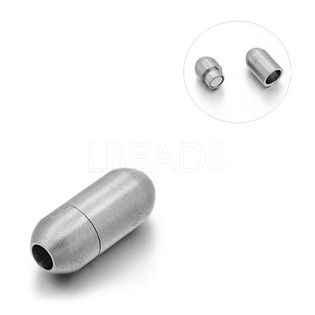 Matte 304 Stainless Steel Barrel Magnetic Clasps with Glue-in Ends STAS-E089-06A-1