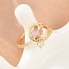 Flower Brass Micro Pave Cubic Zirconia Cuff Open Rings for Women CU-CBA0A21-06A-G-2